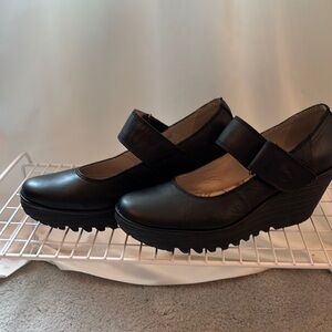 Women's Fly London Black Wedge Mary Jane Shoes